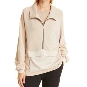 The Range NYC Half Zip Cotton Terry Sweatshirt Tan